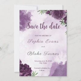Donkere Paarse Rozen Floral Gothic Save the Date Kaart