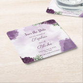 Donkere Paarse Rozen Floral Gothic Save the Date Kartonnen Onderzetters (Schuin)