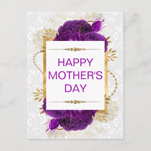 Donkere Paarse Rozen & Gouden Glitters Moederdag Briefkaart (Voorkant)