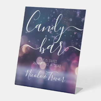 Donkere Paarse Sneeuwvlokken Winter Bruiloft Candy Reclamebord Met Voetstuk