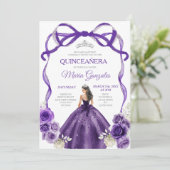 Donkere Paarse strik Princess Silver Crown Quincea Kaart (Staand voorkant)