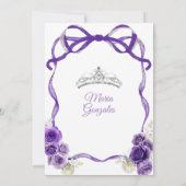 Donkere Paarse strik Princess Silver Crown Quincea Kaart (Achterkant)