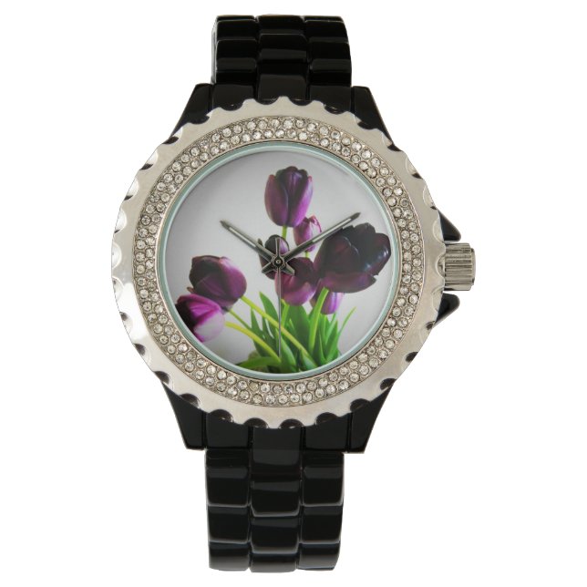 Donkere Paarse tulpen Horloge (Voorkant)