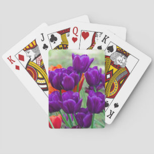 Donkere paarse tulpen op een zonnige dag in de tui pokerkaarten