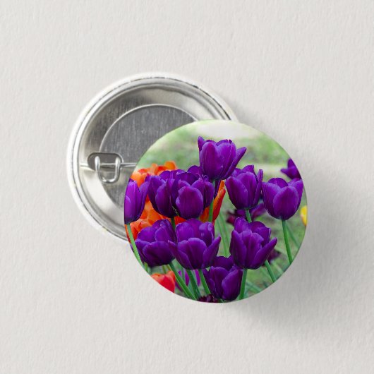 Donkere paarse tulpen ronde button 3,2 cm (Voorkant /achterkant)