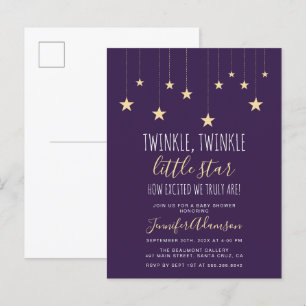Donkere Paarse Twinkle Little Star-Baby shower Uitnodiging Briefkaart