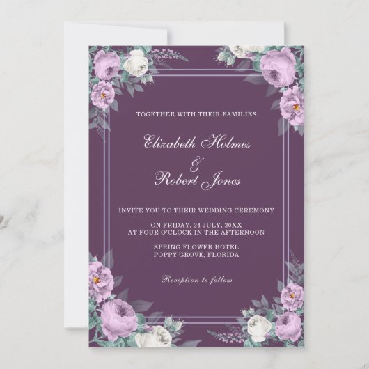 Donkere Paarse uitnodiging tot huwelijk (Voorkant)