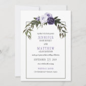 Donkere Paarse Violet Peonies Waterverf bruiloft Kaart (Voorkant)