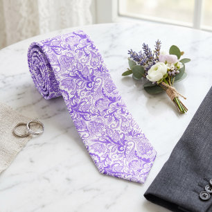 Donkere Paarse Violet White Floral Paisley Pattern Stropdas