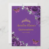 Donkere Paarse Vlinders Goud Quinceanera Sweet 16 Save The Date (Achterkant)