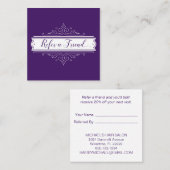 Donkere Paarse witte Lijst verwijzingskaart Aanbevelingskaartje (Voorkant / Achterkant)