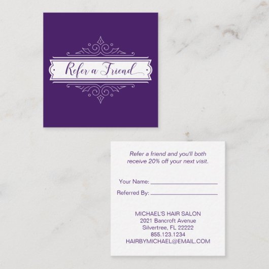 Donkere Paarse  witte Lijst verwijzingskaart Aanbevelingskaartje (Voorkant / Achterkant)