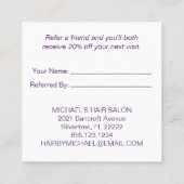 Donkere Paarse witte Lijst verwijzingskaart Aanbevelingskaartje (Achterkant)