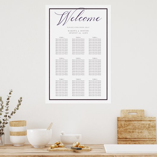 Donkere Paarse witte welkomstkaart voor bruiloft Poster (Keuken)