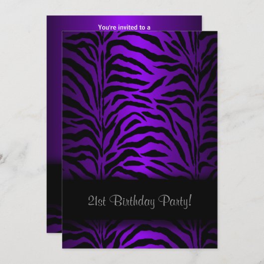 Donkere Paarse Zebra vrouwen 21e verjaardagsfeest Kaart (Voorkant / Achterkant)