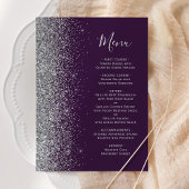 Donkere Paarse zilveren glitter Wedding Menu