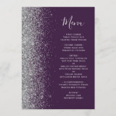Donkere Paarse zilveren glitter Wedding Menu (Voorkant)