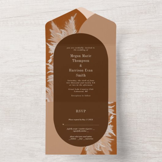 Donkere Pampas Grass en Arches Wedding Invitation All In One Uitnodiging (Binnen)