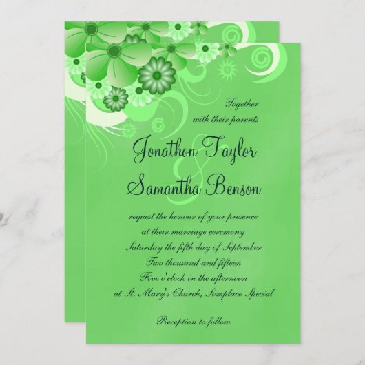 Donkere Pastel Groene Bloemen 5x7 Bruiloft Uitnodi Kaart (Voorkant / Achterkant)