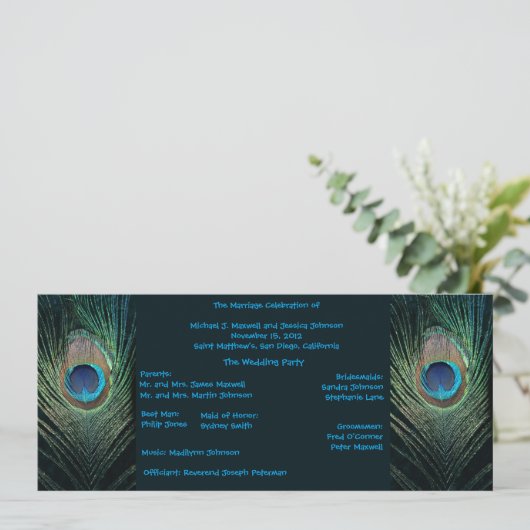 Donkere peacock Wedding Programme Programmakaart (Staand voorkant)