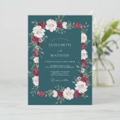 Donkere Petrol Ranunculus Eucalyptus Bruiloft Kaart (Staand voorkant)