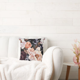 Donkere pioenrozen bloemenpatroon kussen