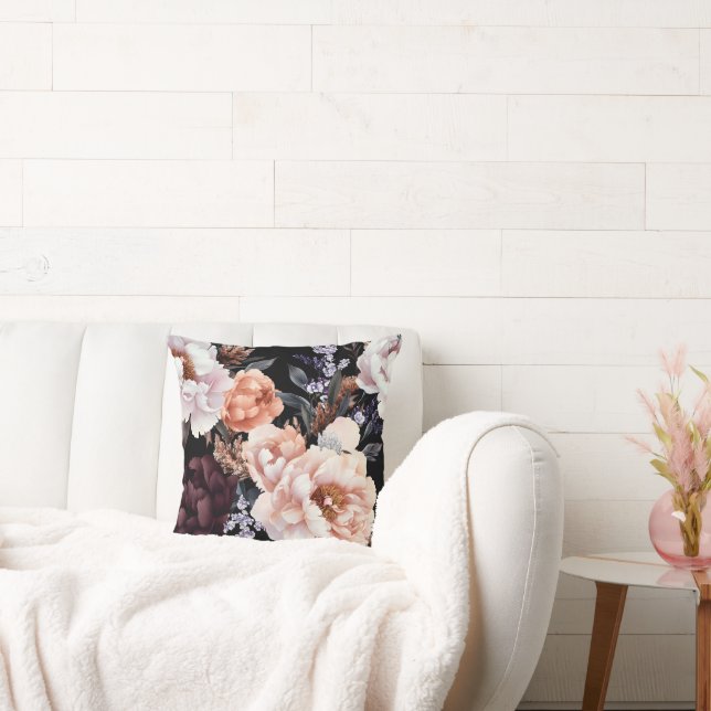 Donkere pioenrozen bloemenpatroon kussen (Bank)