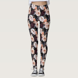 Donkere pioenrozen bloemenpatroon leggings