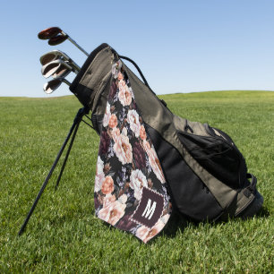 Donkere pioenrozen bloemenpatroon Monogram Golfhanddoek
