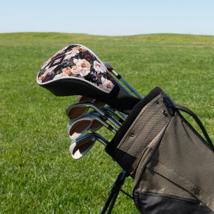 Donkere pioenrozen bloemenpatroon Monogram Golfheadcover