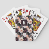 Donkere pioenrozen bloemenpatroon | Monogram Pokerkaarten (Achterkant)