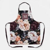 Donkere pioenrozen bloemenpatroon | Monogram Schort (Voorkant)