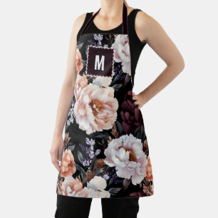 Donkere pioenrozen bloemenpatroon   Monogram Schort