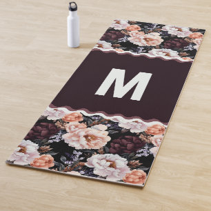 Donkere pioenrozen bloemenpatroon Monogram Yogamat
