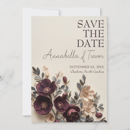 Donkere Plum Hellebores & Eucalyptus Sfeervolle Bl Save The Date (Voorkant)