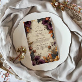 Donkere Plum Herfst Bloemen Huwelijk Informatiekaartje