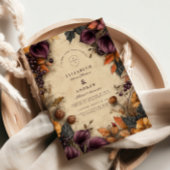 Donkere Plum Herfst Bloemen Huwelijk Kaart