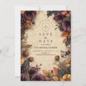 Donkere Plum Herfst Bloemen Huwelijk Save The Date (Voorkant)
