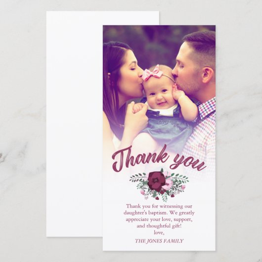 Donkere Plum Rozen Boeket Doop Dank Je Foto Bedankkaart (Voorkant / Achterkant)