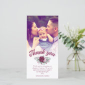 Donkere Plum Rozen Boeket Doop Dank Je Foto Bedankkaart (Staand voorkant)