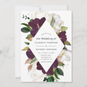 Donkere plum Velvet en White Spring Floral Wedding Kaart (Voorkant)