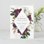 Donkere plum Velvet en White Spring Floral Wedding Kaart (Staand voorkant)