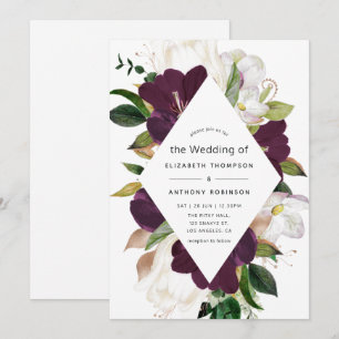 Donkere plum Velvet en White Spring Floral Wedding Kaart
