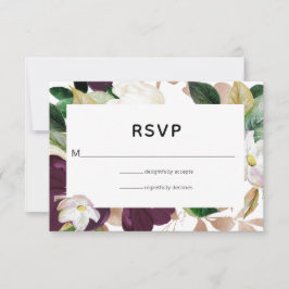 Donkere plum Velvet en White Spring Floral Wedding RSVP Kaartje