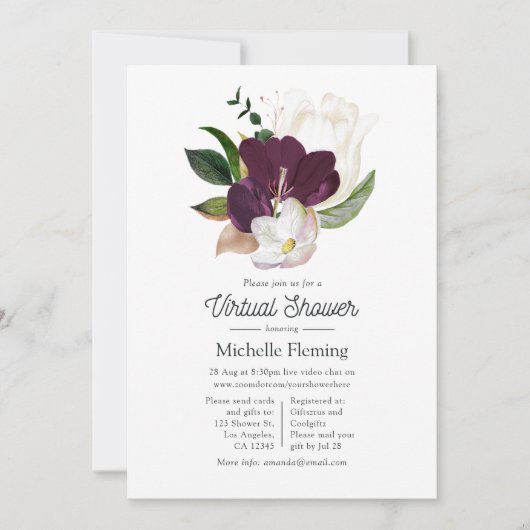 Donkere plum Velvet en White Spring Virtual Shower Kaart (Voorkant)