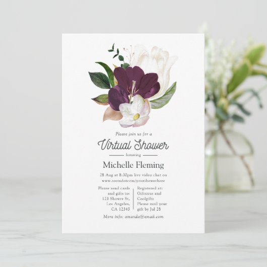 Donkere plum Velvet en White Spring Virtual Shower Kaart (Staand voorkant)