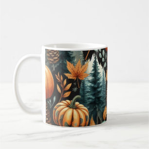 Donkere pompoen Mok Herfst Waterverf Vallende Blad