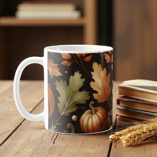 Donkere pompoen Mok Herfst Waterverf Vallende Blad