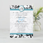 Donkere pool Damask Swirls Wedding Invitation 5 x  Kaart (Staand voorkant)
