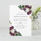 Donkere pruim bloemenboeketten | Bruiloft Kaart (Staand voorkant)